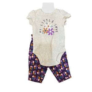 Carter's 2 piece outfit "my little love" short sleeve onesie purple floral pants